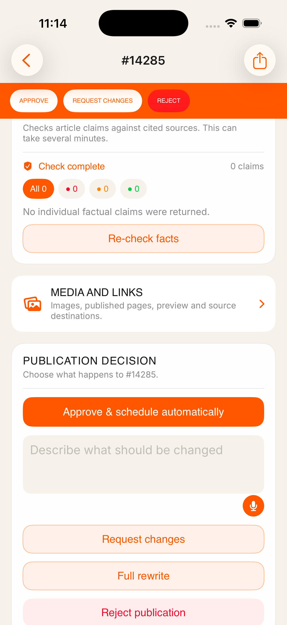 Completed fact check with the claim count and verdict filters