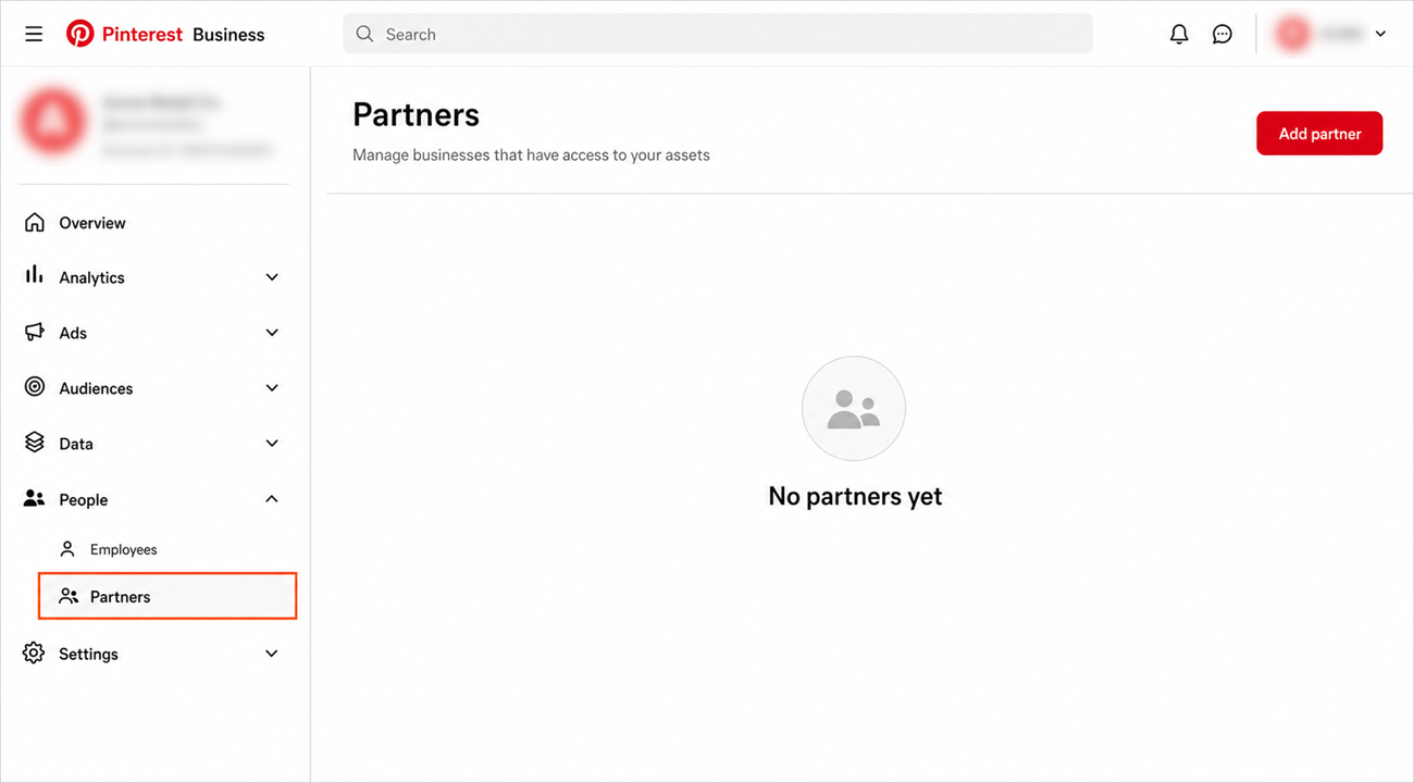 Business Manager with Partners selected in the left menu