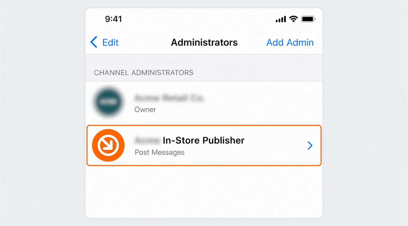 The In-Store bot listed as a channel administrator