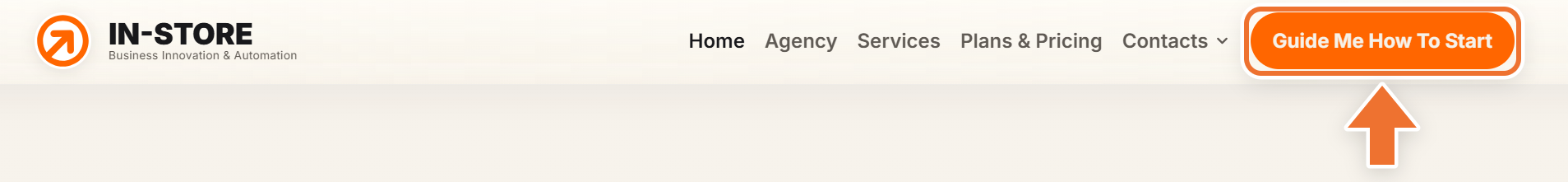 Site header with an arrow pointing to the "Start Here" button