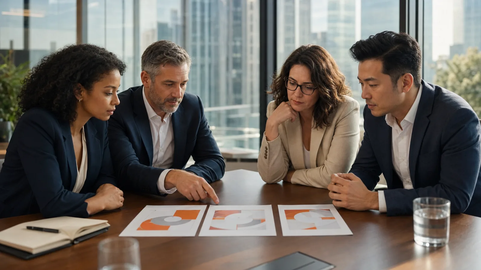 Leadership team comparing three business automation packages at a boardroom table
